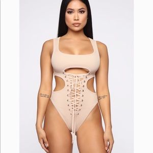 Fashion Nova “Envy the Adventure” taupe bodysuit